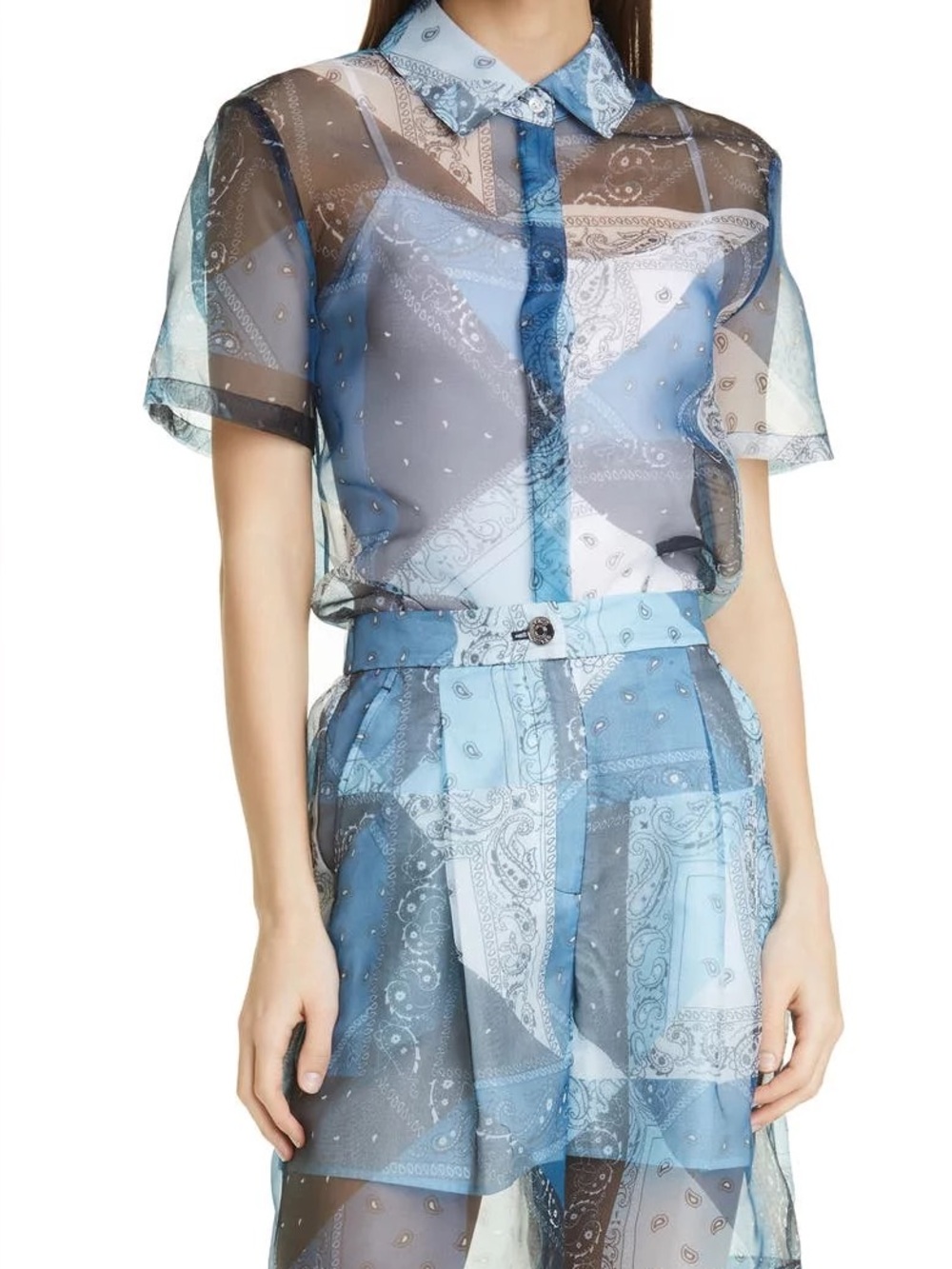 STAUD Sheer Bandana Button Up Shirt